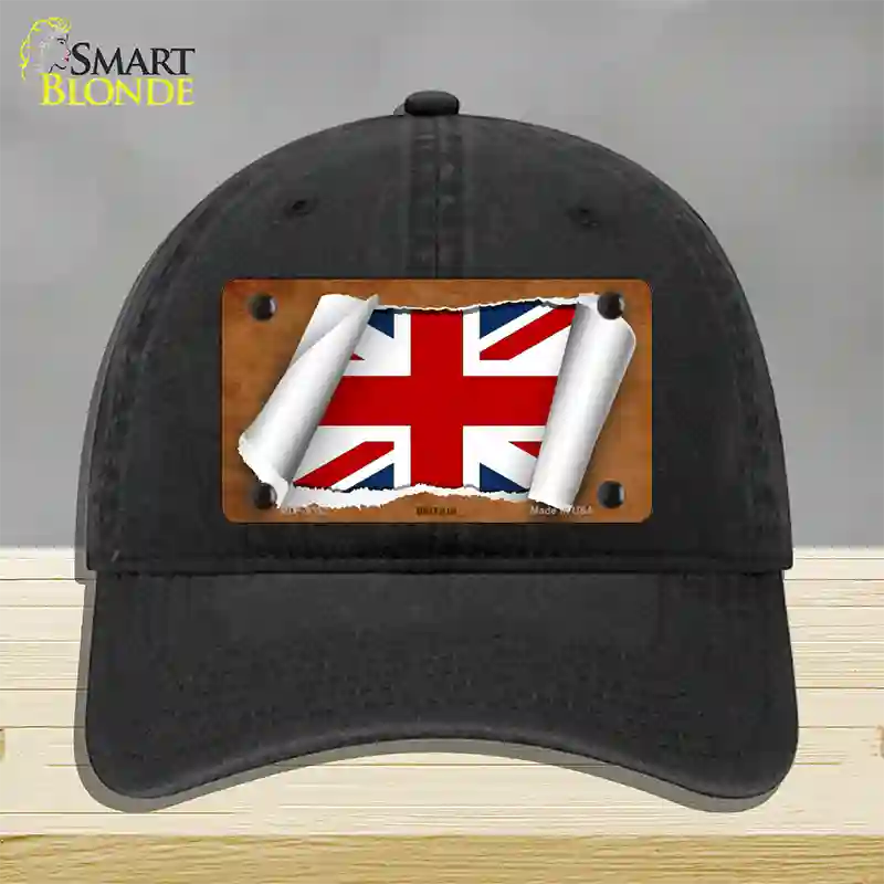 Britain Flag Scroll Novelty License Plate Hat Unconstructed Cotton / Black