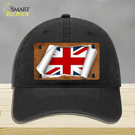 Britain Flag Scroll Novelty License Plate Hat Unconstructed Cotton / Black