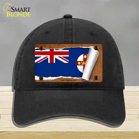 New South Wales Flag Scroll Novelty License Plate Hat Unconstructed Cotton / Black