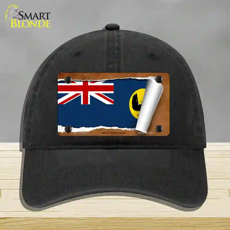 South Australia Flag Scroll Novelty License Plate Hat Unconstructed Cotton / Black