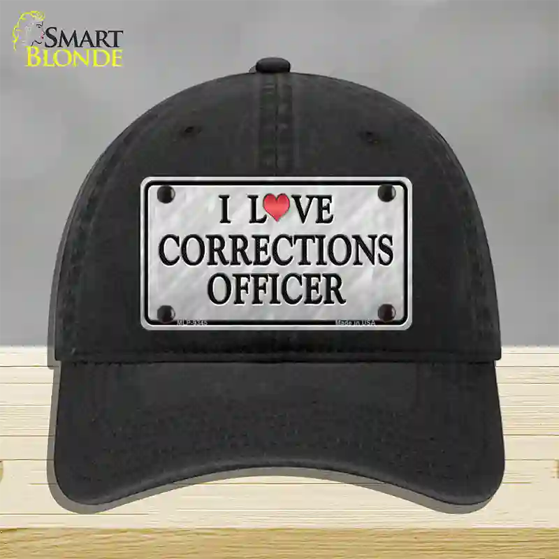 I Love Corrections Officer Novelty License Plate Hat Unconstructed Cotton / Black