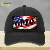 Veteran American Flag Novelty License Plate Hat Unconstructed Cotton / Black