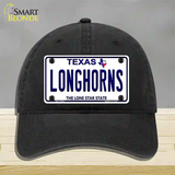 Longhorn Texas Novelty License Plate Hat Unconstructed Cotton / Black