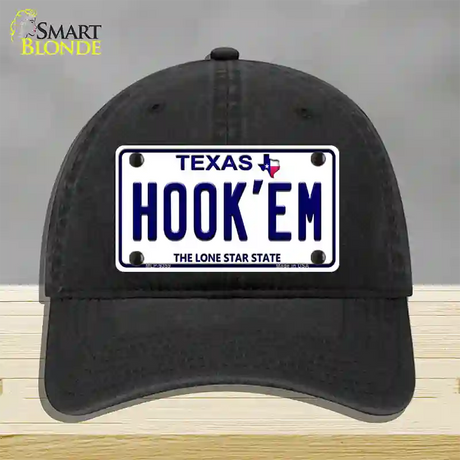 Hookem Texas Novelty License Plate Hat Unconstructed Cotton / Black