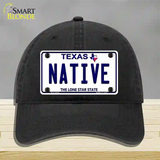 Native Texas White Novelty License Plate Hat Unconstructed Cotton / Black