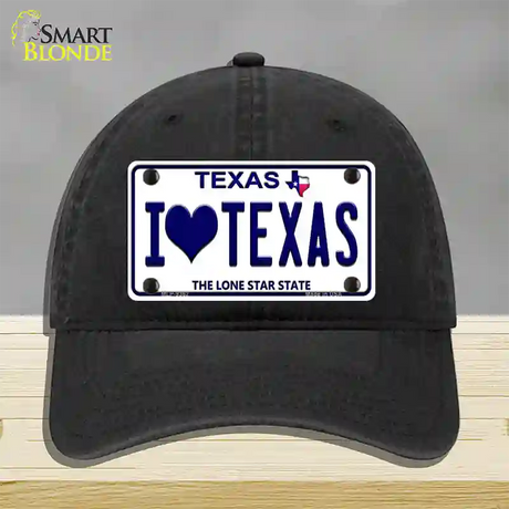 I Love Texas Novelty License Plate Hat Unconstructed Cotton / Black