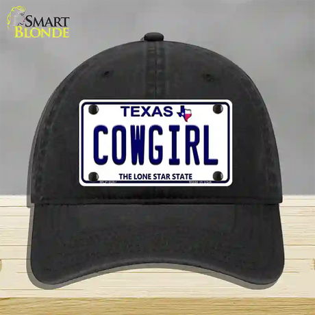 Cowgirl Texas Novelty License Plate Hat Unconstructed Cotton / Black