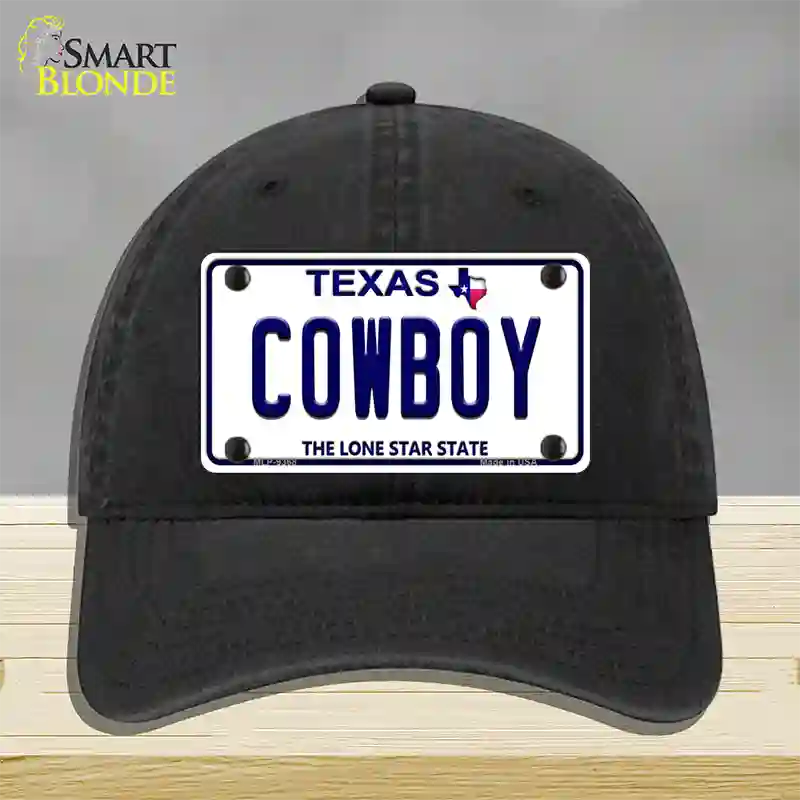 Cowboy Texas White Novelty License Plate Hat Unconstructed Cotton / Black