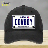 Cowboy Texas White Novelty License Plate Hat Unconstructed Cotton / Black