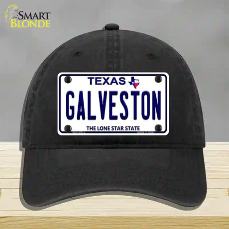 Galveston Texas Novelty License Plate Hat Unconstructed Cotton / Black