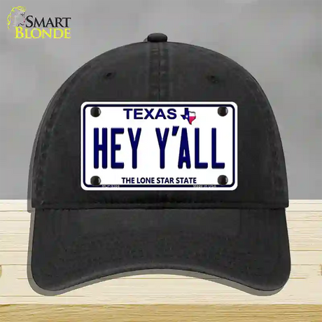 Hey Yall Texas Novelty License Plate Hat Unconstructed Cotton / Black