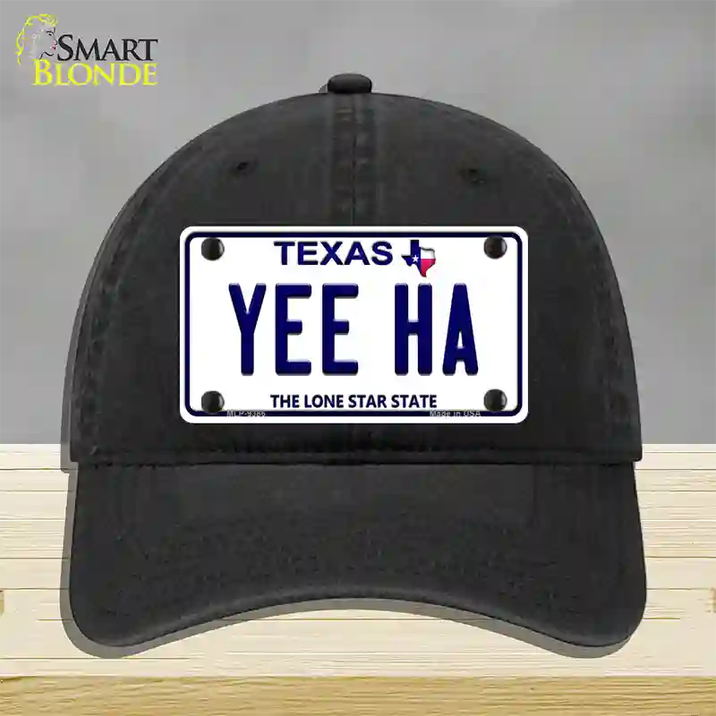 Yee Ha Texas Novelty License Plate Hat Unconstructed Cotton / Black