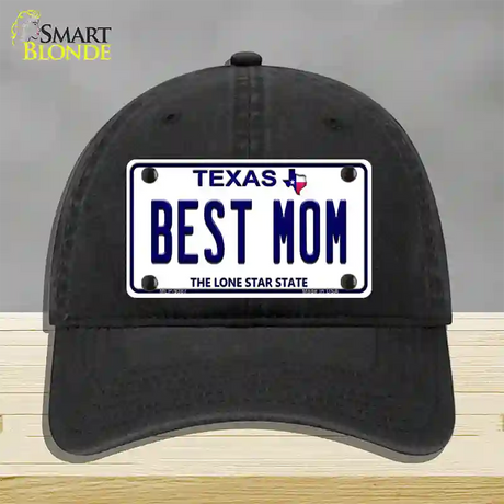 Best Mom Texas Novelty License Plate Hat Unconstructed Cotton / Black