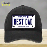 Best Dad Texas Novelty License Plate Hat Unconstructed Cotton / Black