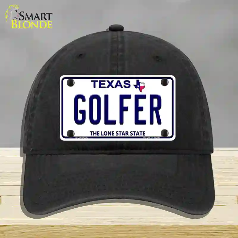 Golfer Texas Novelty License Plate Hat Unconstructed Cotton / Black