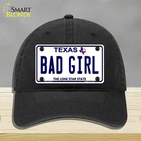 Bad Girl Texas Novelty License Plate Hat Unconstructed Cotton / Black