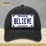 Believe Texas Novelty License Plate Hat Unconstructed Cotton / Black