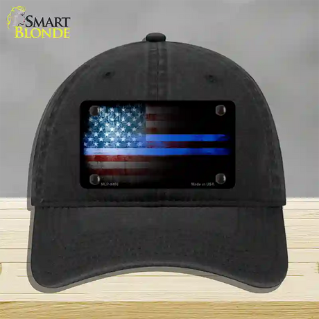 American Flag Police Novelty License Plate Hat Unconstructed Cotton / Black