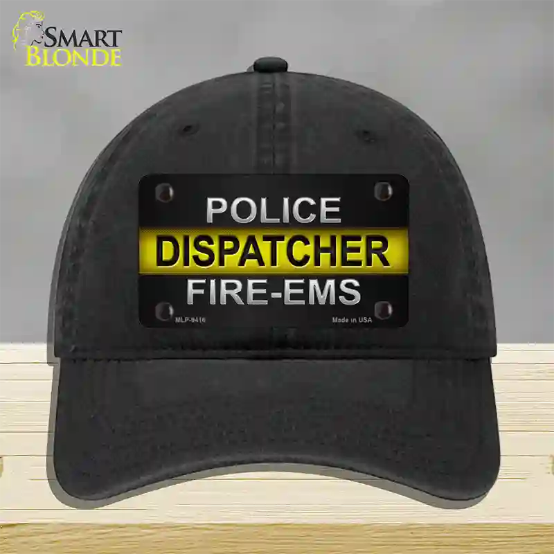 Police / Dispatcher / Fire- EMS Novelty License Plate Hat Unconstructed Cotton / Black