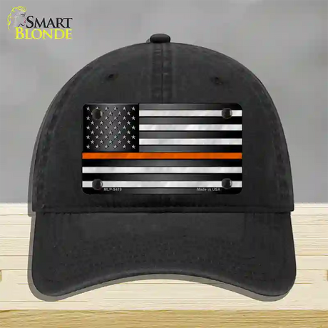 American Flag Thin Orange Line Novelty License Plate Hat Unconstructed Cotton / Black