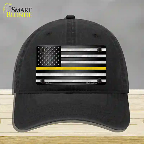 American Flag Thin Yellow Line Novelty License Plate Hat Unconstructed Cotton / Black