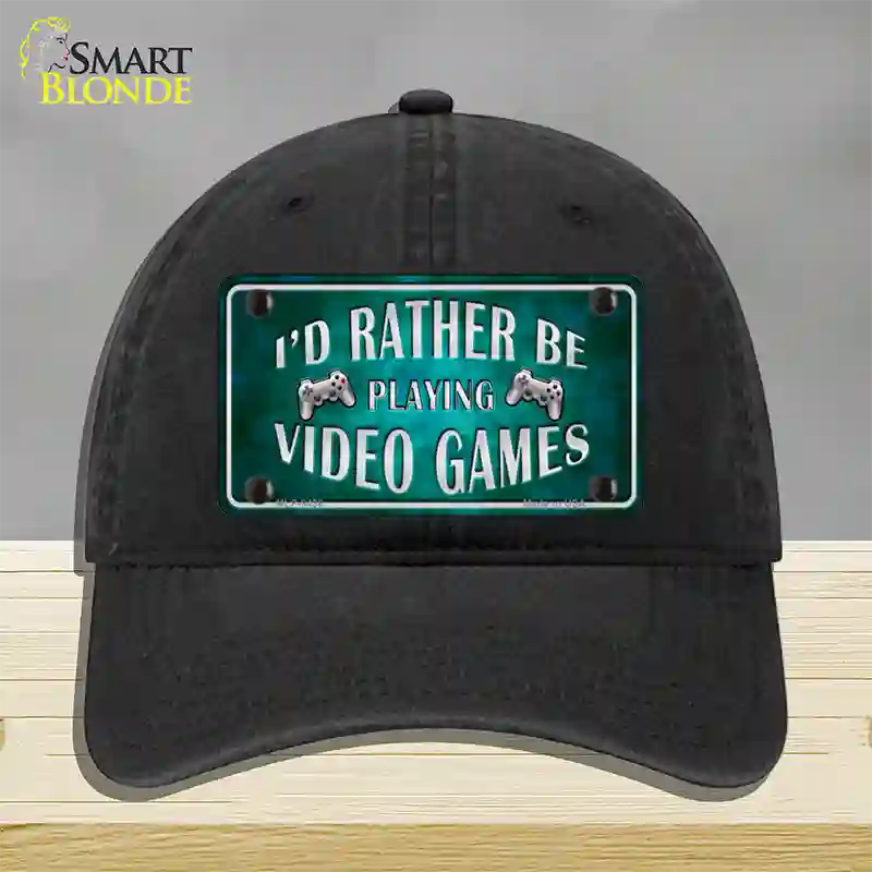 Rather Play Video Games Novelty License Plate Hat Unconstructed Cotton / Black