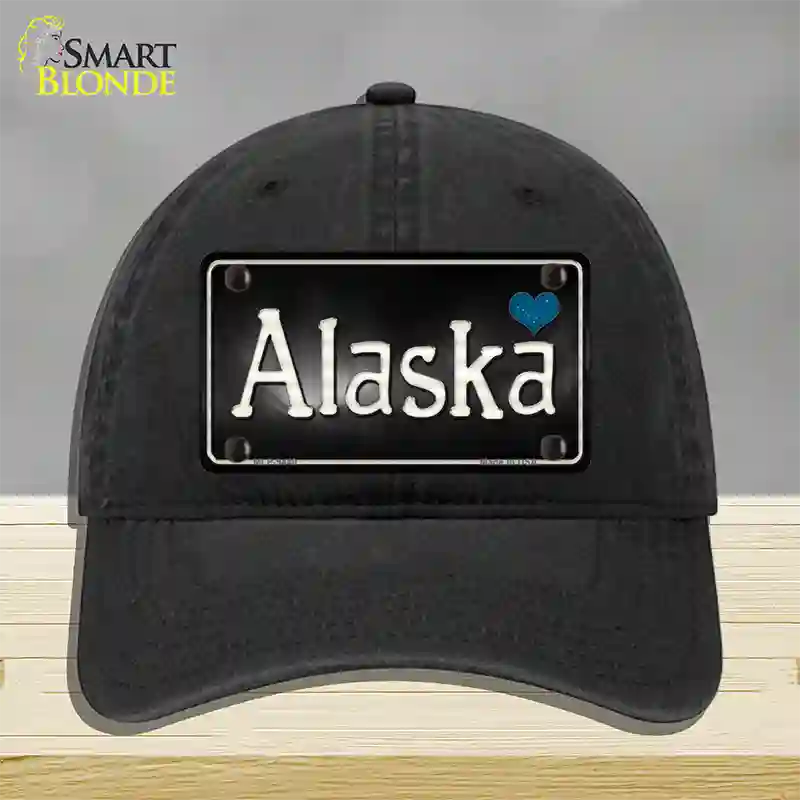 Alaska Flag Script Novelty License Plate Hat Unconstructed Cotton / Black