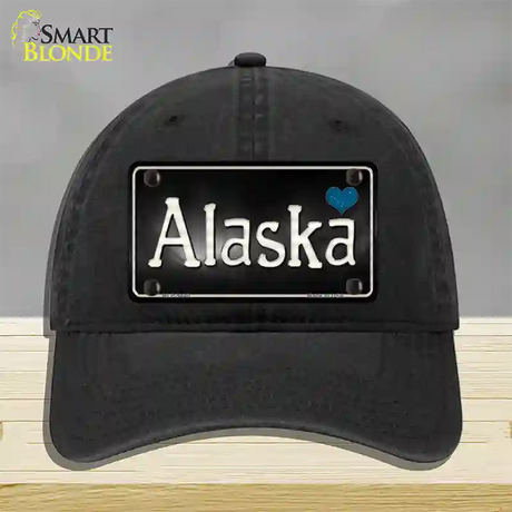 Alaska Flag Script Novelty License Plate Hat Unconstructed Cotton / Black