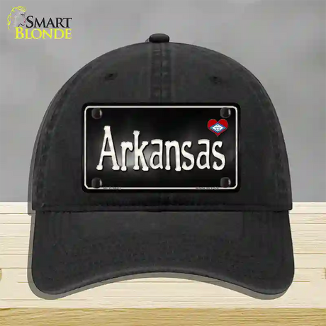 Arkansas Flag Script Novelty License Plate Hat Unconstructed Cotton / Black