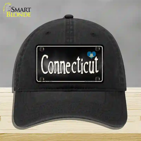 Connecticut Flag Script Novelty License Plate Hat Unconstructed Cotton / Black