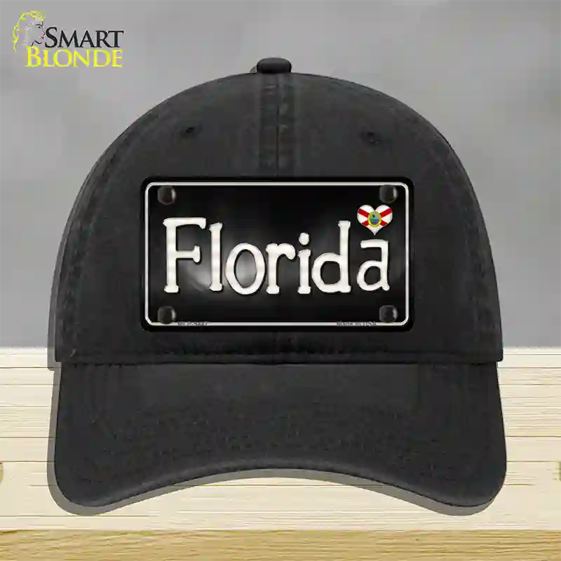 Florida Flag Script Novelty License Plate Hat Unconstructed Cotton / Black