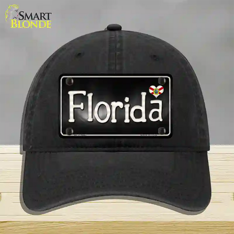 Florida Flag Script Novelty License Plate Hat Unconstructed Cotton / Black