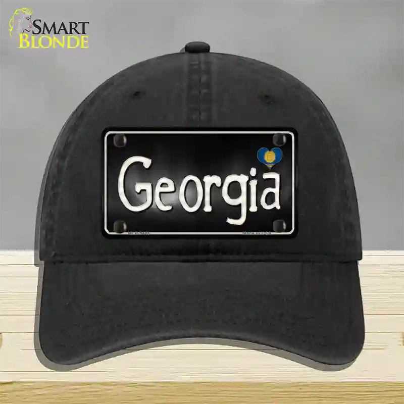 Georgia Flag Script Novelty License Plate Hat Unconstructed Cotton / Black