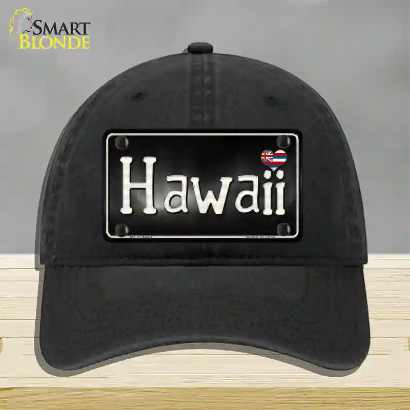 Hawaii Flag Script Novelty License Plate Hat Unconstructed Cotton / Black