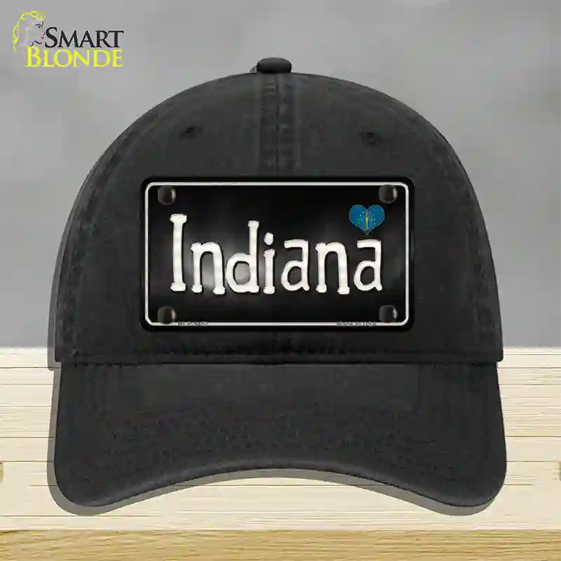 Indiana Flag Script Novelty License Plate Hat Unconstructed Cotton / Black