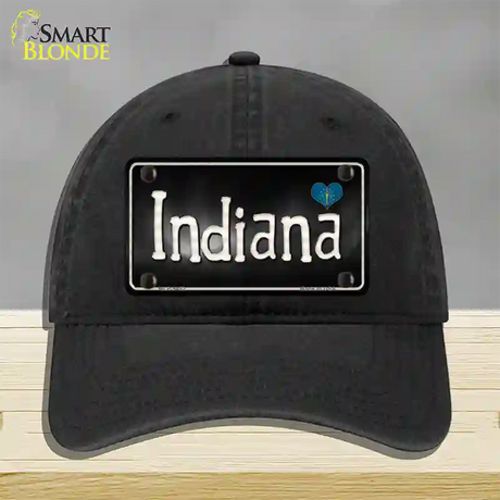 Indiana Flag Script Novelty License Plate Hat Unconstructed Cotton / Black