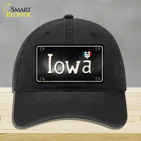 Iowa Flag Script Novelty License Plate Hat Unconstructed Cotton / Black