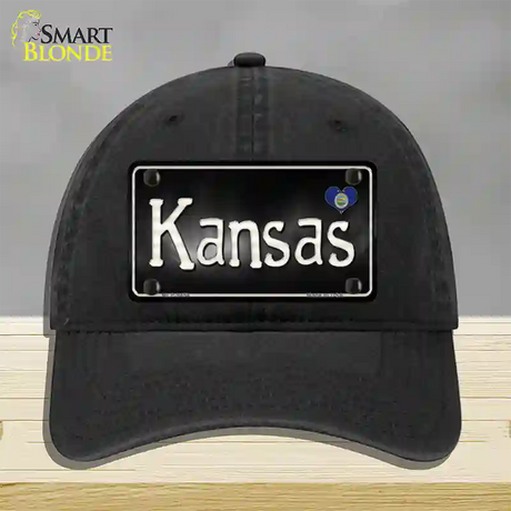 Kansas Flag Script Novelty License Plate Hat Unconstructed Cotton / Black