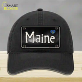 Maine Flag Script Novelty License Plate Hat Unconstructed Cotton / Black