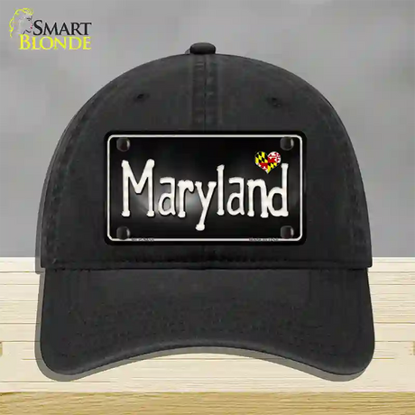 Maryland Flag Script Novelty License Plate Hat Unconstructed Cotton / Black