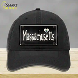 Massachusetts Flag Script Novelty License Plate Hat Unconstructed Cotton / Black