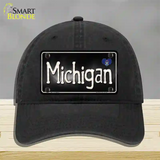 Michigan Flag Script Novelty License Plate Hat Unconstructed Cotton / Black