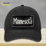 Minnesota Flag Script Novelty License Plate Hat Unconstructed Cotton / Black