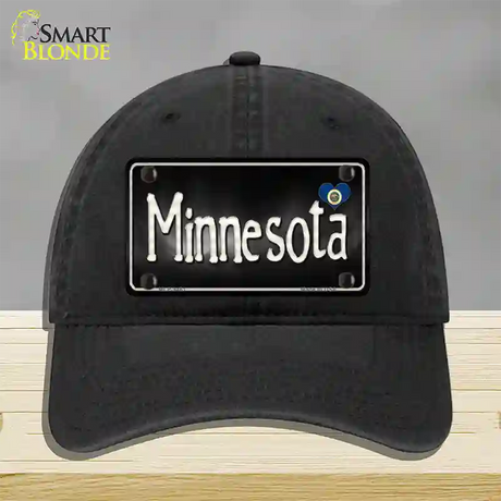 Minnesota Flag Script Novelty License Plate Hat Unconstructed Cotton / Black