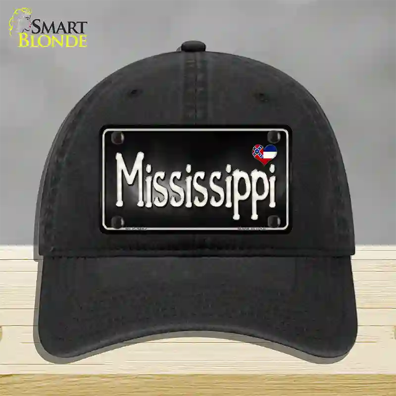 Mississippi Flag Script Novelty License Plate Hat Unconstructed Cotton / Black