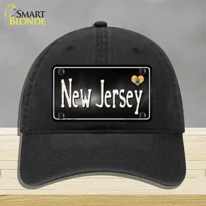 New Jersey Flag Script Novelty License Plate Hat Unconstructed Cotton / Black