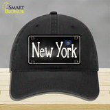 New York Flag Script Novelty License Plate Hat Unconstructed Cotton / Black