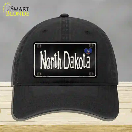 North Dakota Flag Script Novelty License Plate Hat Unconstructed Cotton / Black