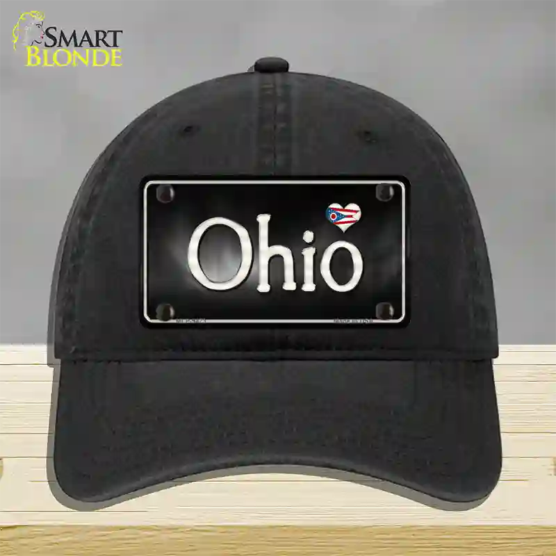 Ohio Flag Script Novelty License Plate Hat Unconstructed Cotton / Black