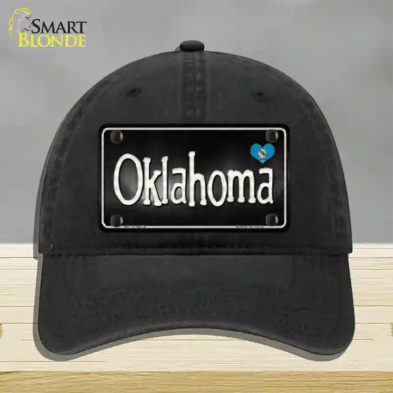 Oklahoma Flag Script Novelty License Plate Hat Unconstructed Cotton / Black